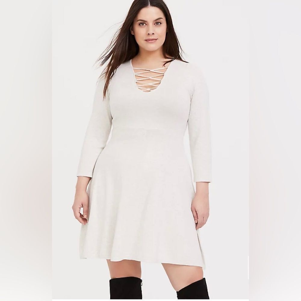Torrid Off White Cross Front Skater Sweater Mini Dress. Plus Size 2X.